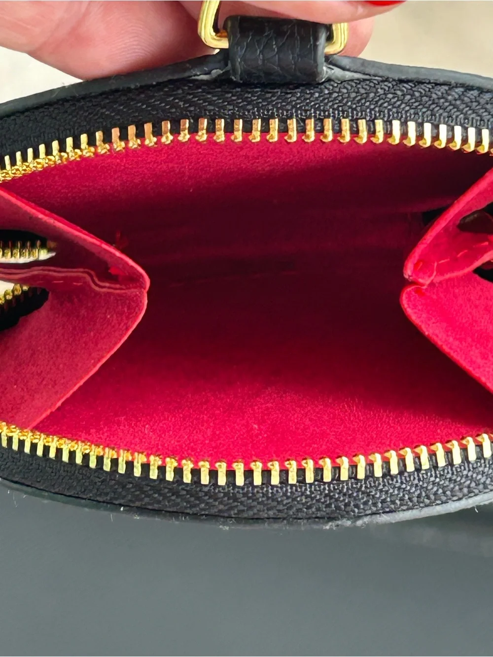 LV Black & Cream Monogram Round Coin Pouch with Gold Hardware
